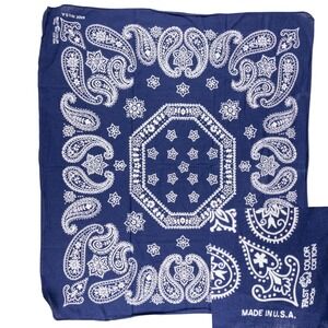 Vintage Elephant Up Bandanna Fast Color Made In USA Navy Paisley 60s 70s